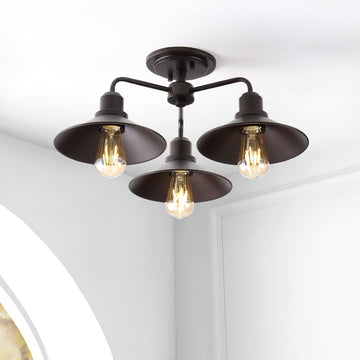 Calvin 18.5" Iron Industrial LED Semi-Flush Mount - JONATHAN Y